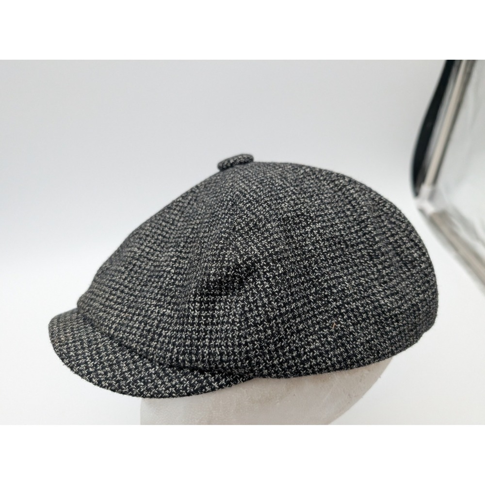 Stefeno Mens Newsboy Cap Black Gray Wool Blend Textured 8 Panel Flat Hat